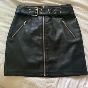 Leather mini skirt with silver hardware